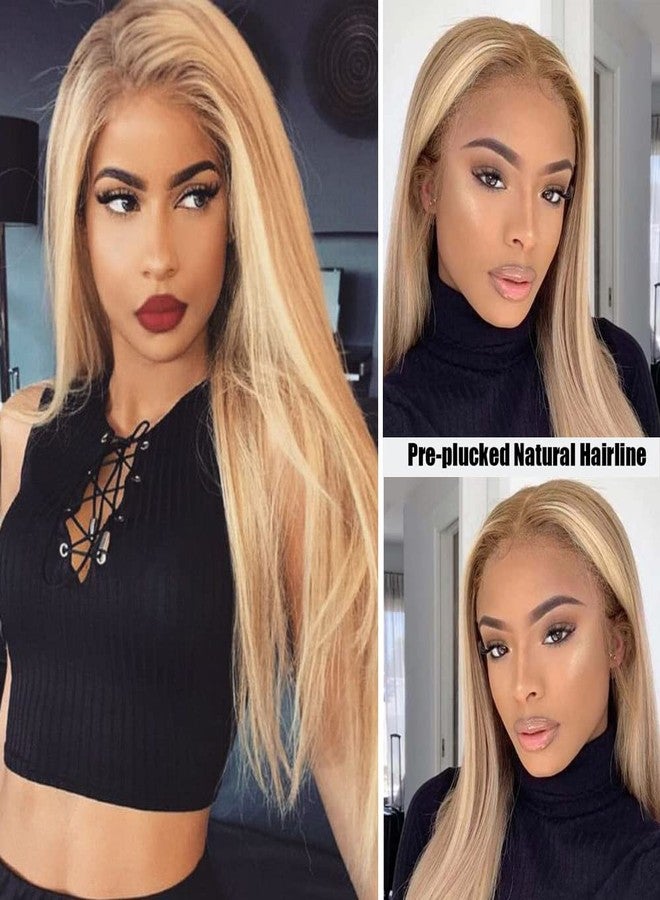 Smavida Highlights 13x4 Transparent Blonde Lace Wig Human Hair 4/12/613 Mixed Color Ombre Mediun to Brown with Honey Blonde Highlight Lace Front Human Hair Wigs Pre Plucked with Bleached Knots for White Women - Image 2